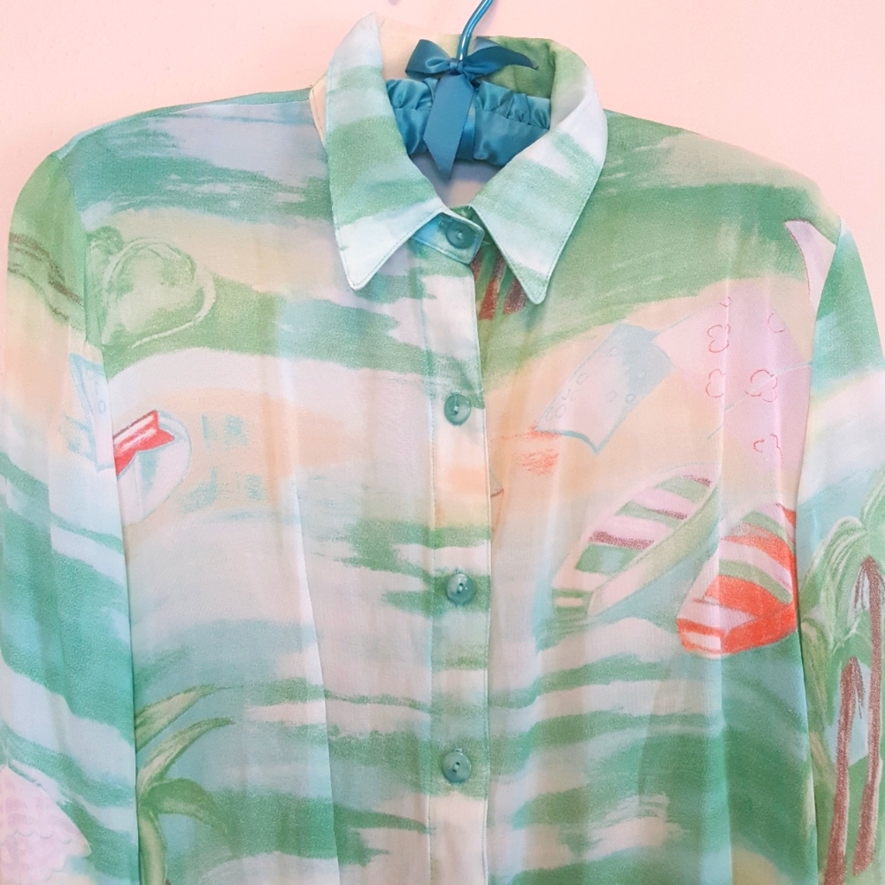 Vintage 90's Sea Suns Rayon Beach Print Blouse
